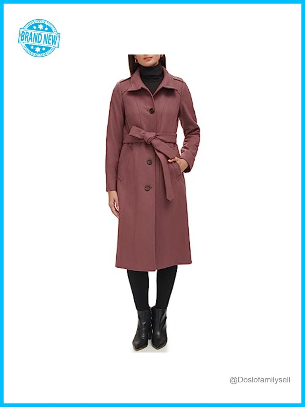 Belted Wool Blend Military Peacoat Relaxed Fit Long Sleeve Women's Coat